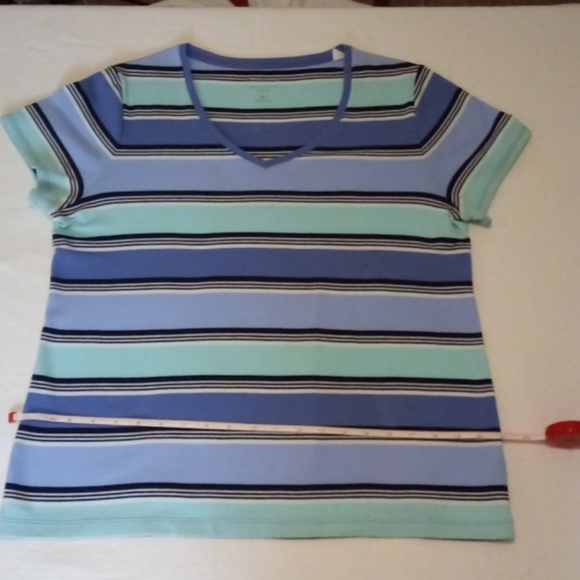 women's purple multi-stripe v-neck short sleeve - Picture 7 of 10